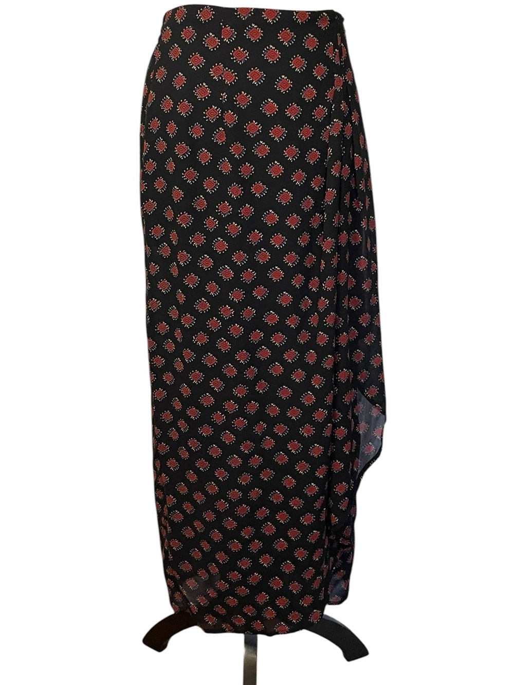 Carole Little Vintage Black Red Geometric Print Draped Skirt Size 10